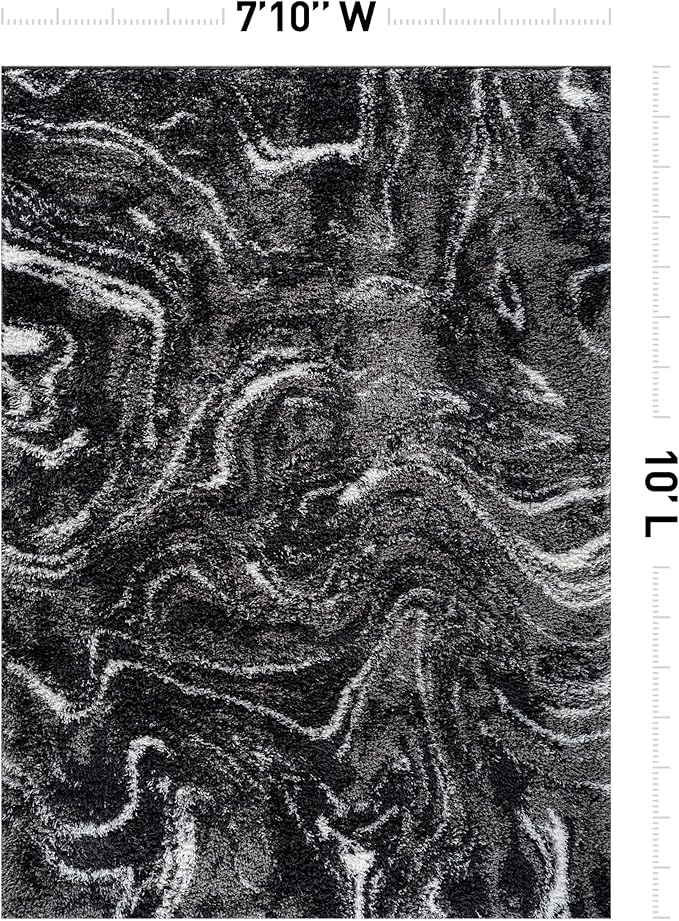 Rugshop Abstract Marble Shag Area Rug Anthracite Dark Gray 7' 10" x 10' Perfect for Large Living Rooms, Dining Areas, or Master Bedrooms