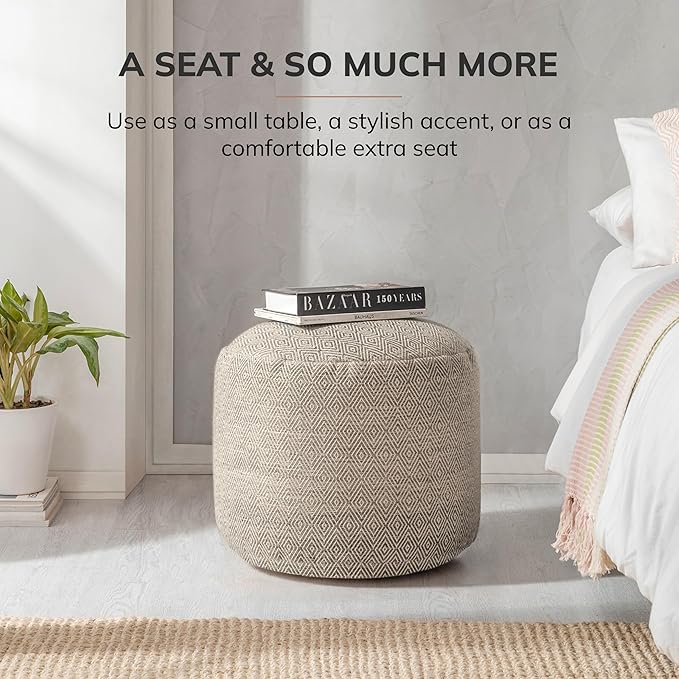 Anji Mountain 100% Handmade & Handcrafted Comfortable Home Décor Pouf Ottoman Footrest for Living Room, Bedroom, Nursery, Kidsroom, Patio Furniture - (22" x 22" x 17" - Stone)