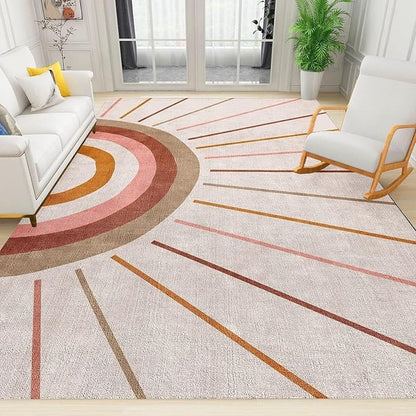 Mid Century Rainbow Area Rug, Modern Boho Rainbow The Lines Art Home Decor Rug, Indoor Non-Slip Kids Rugs, Machine Washable Breathable Durable Carpet for Front Entrance Floor Decor,6 x 8ft
