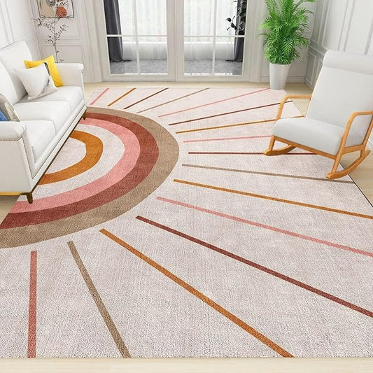 Mid Century Rainbow Area Rug, Modern Boho Rainbow The Lines Art Home Decor Rug, Indoor Non-Slip Kids Rugs, Machine Washable Breathable Durable Carpet for Front Entrance Floor Decor,3 x 4ft
