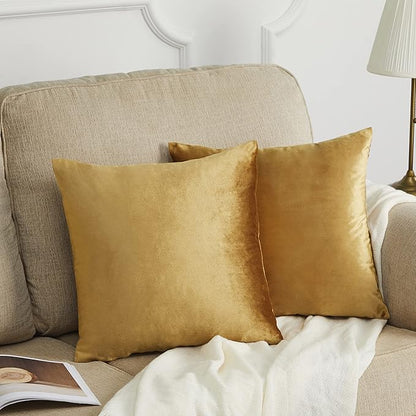GIGIZAZA Golden Throw Pillow Covers 26x26 Decorative Velvet Cushion Covers Pack of 2 Pillowcase for Sofa