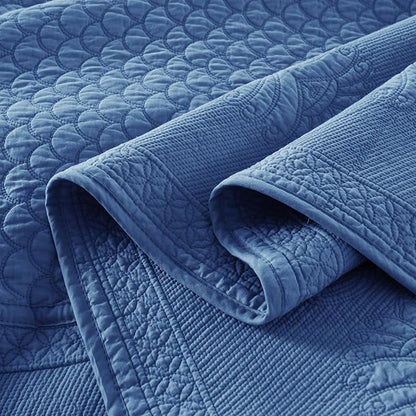 MarCielo 3-Piece 100% Cotton Oversized Bedspread Lightweight Quilt Coverlet Embroidery Farmhouse Bedding Set (TM Midtone Blue, Oversized King (118"x106"))