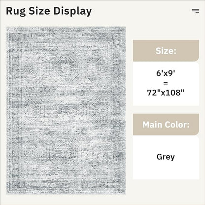 6x9 Area Rug for Living Room Washable 6x9 Gray Rug Non-Slip Modern Rugs for Bedroom Dinning Room Ultra-Thin Indoor Grey Rug