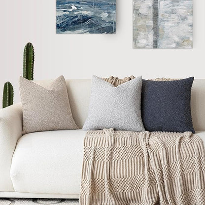 Foindtower Textured Boucle Throw Pillow Covers Accent Solid Pillow Cases Cozy Soft Decorative Couch Cushion Case for Chair Sofa Bedroom Living Room Home Decor, 20 x 20 Inch,Light Grey