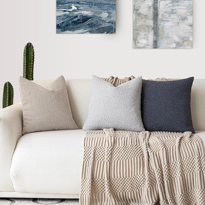 Foindtower Decorative Boucle Throw Pillow Covers Accent Solid Pillow Cases Cozy Soft Textured Couch Cushion Case for Chair Sofa Bedroom Living Room Home Decor 22 x 22 Inch,Light Grey