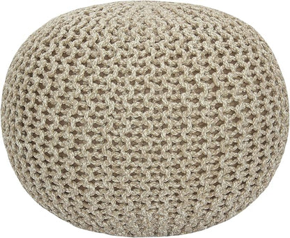 COTTON CRAFT Round Pouf - Hand Knitted Tweed Cable Dori Pouf - Cotton Braid Cord Foot Stool Footrest Ottoman Accent Seat Furniture Bean Bag - Family Room Kids Nursery Dorm - 20x14 - Natural