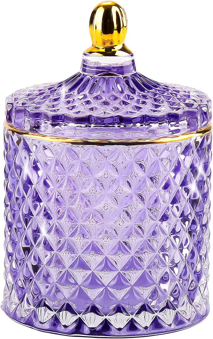 Glass Jewelry Box Purple Trinket Dish Crystal Candy Jars with Lids Candy Dishes Decorative Apothecary Jars Small Storage Bowl Unique Gifts for Women
