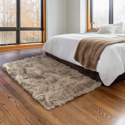 Super Area Rugs Ultra Soft & Fluffy Faux Sheepskin Rug, Light Brown 3 x 5 Feet Carpet for Bedroom Living Room