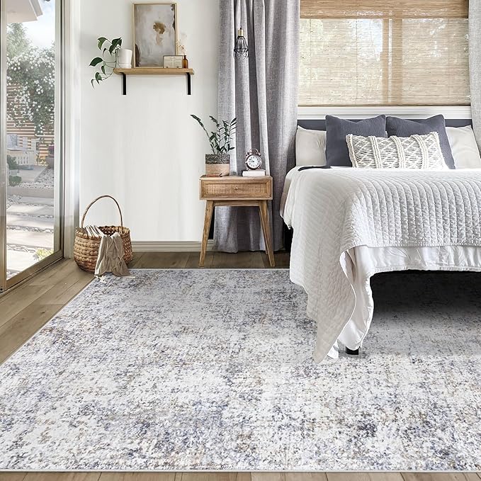5x7 Area Rugs for Living Room, Washable Modern Abstract Large Area Rug Neutral Soft Non Slip Kids Rug Stain Resistant Indoor Carpet for Bedroom Nursery Dining Room Home Office(Blue Grey, 5'x7')