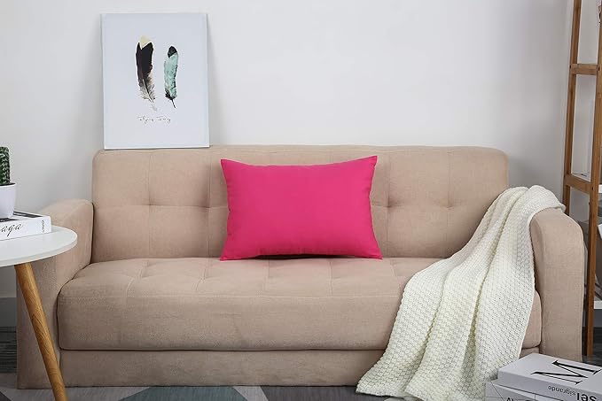 TangDepot Handmade Decorative Solid 100% Cotton Canvas Throw Pillow Covers/Pillow Shams, (12"x18", Hot Pink), 1 Count (Pack of 1)