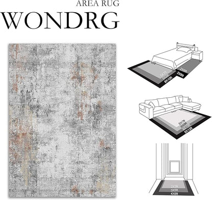 10x12 Washable Area Rug Grey Rust Abstract Living Room Bedroom Carpet Neutral Modern Non-Slip Soft Low Pile Lightweight Vacuumable Large Throw Rug for Dining Room