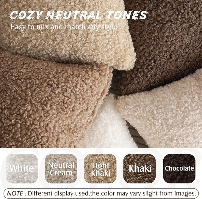 Foindtower 2 Pieces 20x20 Inch White, Faux Fur Throw Pillow Cover Accent Sherpa Pillow Fuzzy Soft Pillowcases Sheepskin Decorative Fleece Cushion Case for Bed Couch Living Room