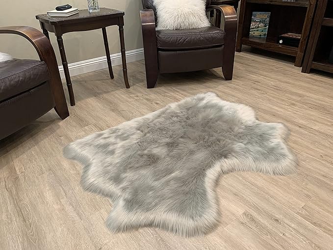 LAMBZY Faux Sheepskin Super Soft Hypoallergenic Silky Shag Rug for Living Room, Kids Room, Sofa (Double Side by Side 3'x4, Grey)