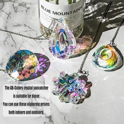 HDCRYSTALGIFTS 4pcs Crystal Suncatchers for Window Hanging Sun Catchers Indoor Rainbow Maker Crystals for Home Garden Decor Lamp Chandelier Lamp Prisms