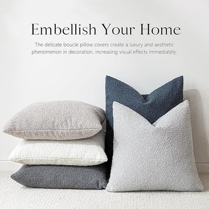 Foindtower Pack of 2 Textured Boucle Throw Pillow Covers Accent Solid Decorative Pillow Cases Cozy Woven Couch Cushion Case for Chair Sofa Bedroom Living Room Home Decor, 18 x 18 Inch,Light Grey