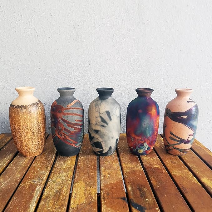 RAAQUU Koban 7" Raku Clay Pottery Home Decor Vase - Half Copper Matte - Boho Wall Art