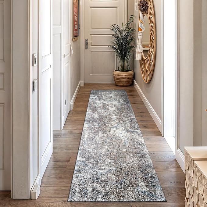 Rugshop Abstract Marble Shag Runner Rug Blue 2' 3" x 8' Perfect for Hallways, Kitchens, or Behind The Sofa