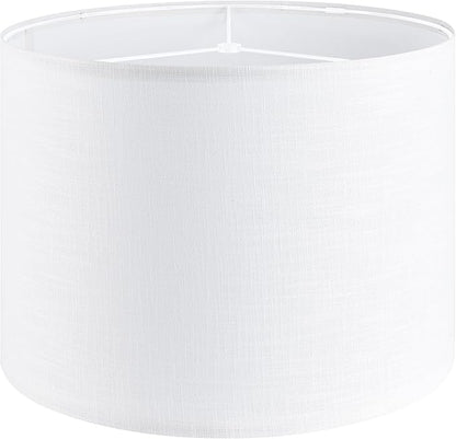 White Linen lampshades Large Drum Lamp Shade 16" Top x 16" Bottom x 12" High (Spider) Modern Lamp Shade for Table&Floor Lamp - Lampshades Replacement By GO&SO Assembly Required