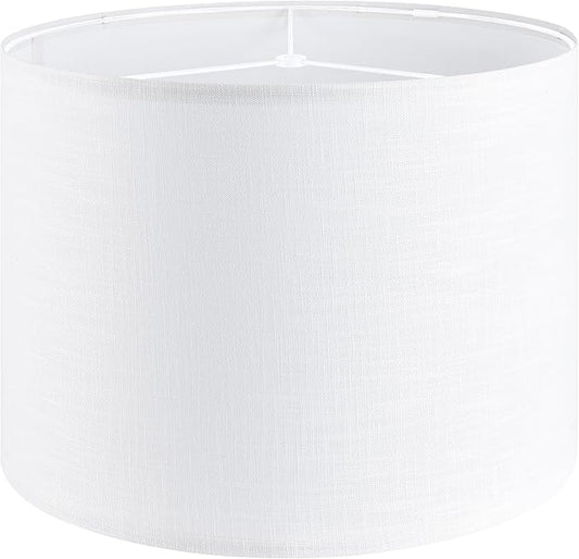 White Linen lampshades Large Drum Lamp Shade 16" Top x 16" Bottom x 12" High (Spider) Modern Lamp Shade for Table&Floor Lamp - Lampshades Replacement By GO&SO Assembly Required