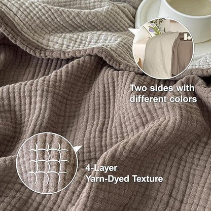 Simple&Opulence 100% Cotton Muslin Blanket, Lightweight Breathable 4 Layering Soft Cotton Throw Blanket,Gauze Blanket for Bed Couch Camping All-Season Use (Coffee, 50"x60")