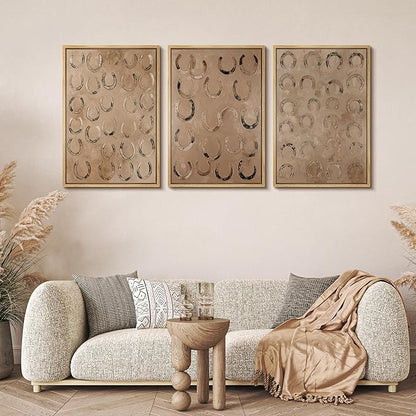 MUDECOR Framed Wall Art Print Set Western Decor Horseshoes Pattern Rustic Neutral Illustrations Modern Art Boho Decorative Colorful Chic for Living Room, Bedroom, Office - 24"x36"x3 NATURAL