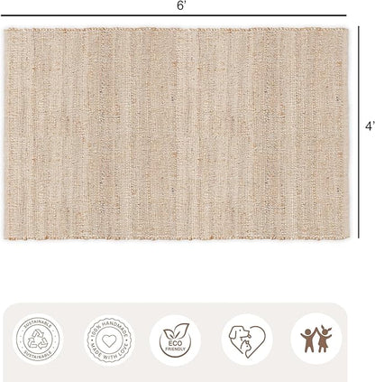REDEARTH · Jute Cotton Area Rug - 4'x6' Rectangular Rug, Sustainable Handwoven, Non-Shedding, Soft & Durable – Reversible, Neutral Tones for Home Décor in Living Room, Dining Room, Bedroom