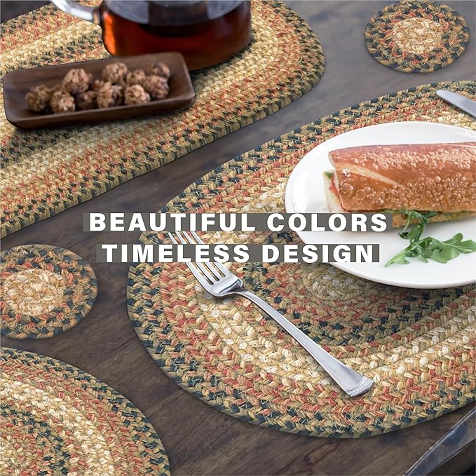 Homespice Russet Jute Braided Trivets for Table, Warm Country Decor, Set of 3, Multicolor 8" Round Heat Resistant Mats - Rich Colors, Easy to Clean, Durable and Protects Furniture