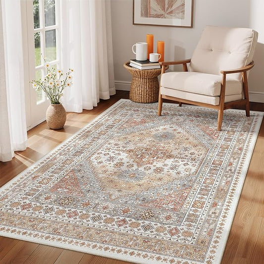zesthome 3x5 Area Rug Ultra Soft Washable Rug, Non Slip Area Rug Indoor Entrance, Stain Resistant Rugs for Living Room Bedroom Vintage Home Decor (Orange,3'x5')
