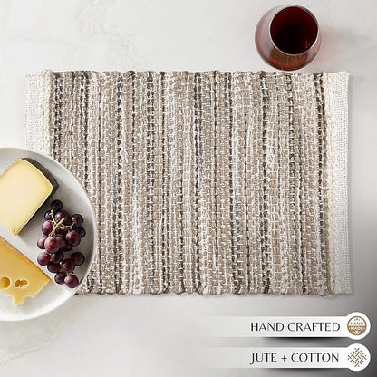Hausattire Woven Table Placemats Set of 4 - Olive Green Christmas Jute Outdoor Table Mats for Kitchen Dining Decoration |Heat Resistant Farmhouse Dinner Placemat for Thanksgiving Decor |13x19 Inch