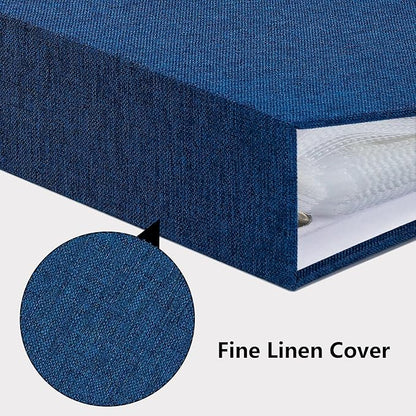 Vienrose Linen 3-Ring Photo Album Holds 190 Photos, 160 4x6 Photos and 30 6x8 Pictures, Picture Album with Multiple Size Pockets, Memory Book for Family Wedding Anniversary Baby, Blue