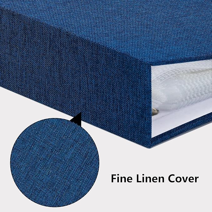 Vienrose Linen 3-Ring Photo Album Holds 250 Photos, 200 4x6 Photos and 50 6x8 Pictures, Picture Album with Multiple Size Pockets, Memory Book for Family Wedding Anniversary Baby, Blue