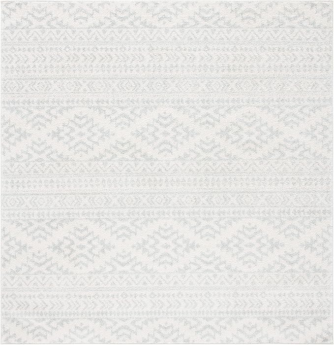 SAFAVIEH Tulum Collection Area Rug - 11' Square, Ivory & Light Grey, Moroccan Boho Tribal Design, Non-Shedding & Easy to Clean, Ideal for Living Room, Bedroom, Dining Space (TUL272G)