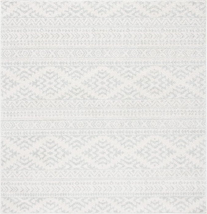 SAFAVIEH Tulum Collection Area Rug - 9' Square, Ivory & Light Grey, Moroccan Boho Tribal Design, Non-Shedding & Easy to Clean, Ideal for Living Room, Bedroom, Dining Space (TUL272G)
