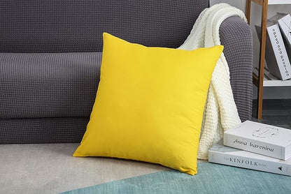 TangDepot Handmade Decorative Solid 100% Cotton Canvas Throw Pillow Covers/Pillow Shams, (22"x22", Yellow)