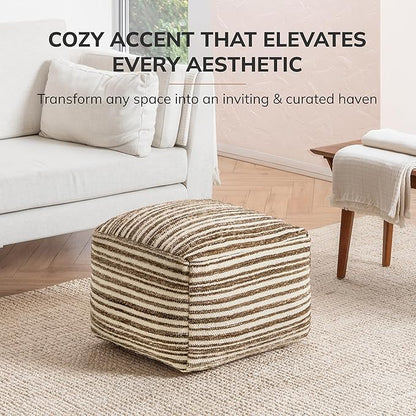 Anji Mountain 100% Handmade & Handcrafted Comfortable Home Décor Pouf Ottoman Footrest for Living Room, Bedroom, Nursery, Kidsroom, Patio Furniture - (22" x 22" x 16" - Brown)