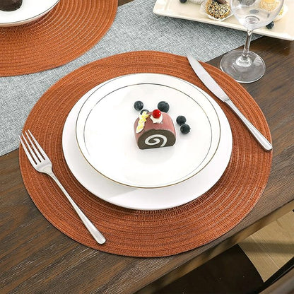 SHACOS Round Placemats Set of 4 for Dining Table 15 inch Round Braided Fall Placemats Washable Kitchen Table Mats Home Decor, Dark Orange