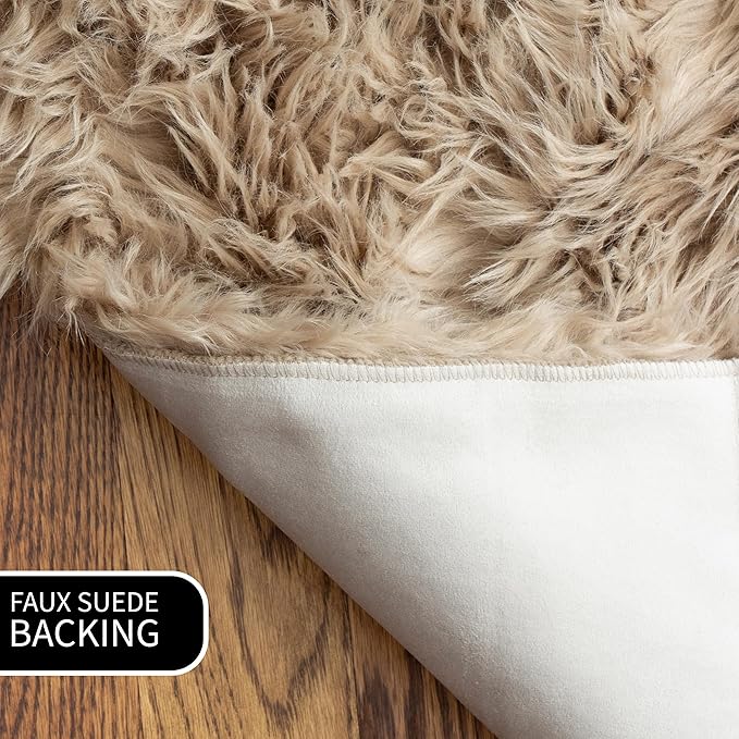 Super Area Rugs Ultra Soft & Fluffy Faux Sheepskin Rug, Light Brown 3 x 5 Feet Carpet for Bedroom Living Room