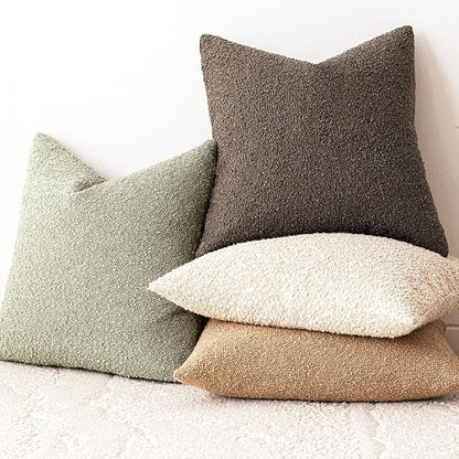 Foindtower Decorative Textured Boucle Throw Pillow Covers Accent Solid Pillow Cases Neutral Soft Cozy Couch Cushion Case for Chair Sofa Bedroom Living Room Home Decor 20x20 Inch,1PC,Dirty Sage Green