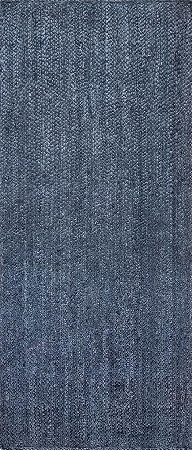 nuLOOM 2x6 Rigo Jute Hand Woven Area Rug, Navy, Solid Farmhouse Design, Natural Fiber, For Bedroom, Living Room, Dining Room, Hallway, Office, Kitchen, Entryway
