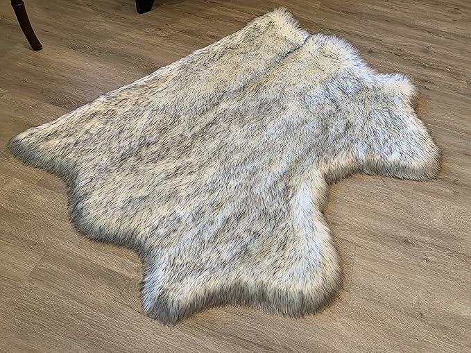 LAMBZY Faux Sheepskin Super Soft Hypoallergenic Silky Shag Rug for Living Room, Kids Room, Sofa (Double Side by Side 3'x4, White/Black Tips)