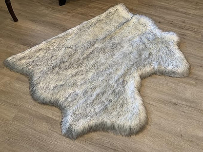 LAMBZY Faux Sheepskin Super Soft Hypoallergenic Silky Shag Rug for Living Room, Kids Room, Sofa (Double Side by Side 3'x4, White/Black Tips)
