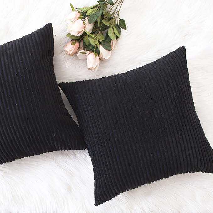 Home Brilliant 2 Packs Decorative Pillow Covers for Couch Outdoor Pillows Cover 16x16 Fall Striped Velvet Pillow Covers, Set of 2, 40cm x 40cm, 16 x 16 Inch, Black