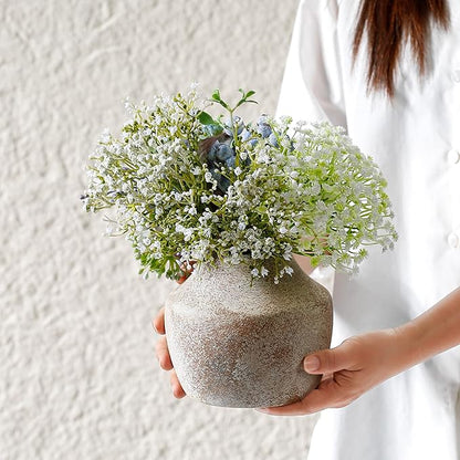 Ceramic Rustic Flower Vase, 5.12 Inch Pottery Modern Vase for Shelf, Tabletop, Vintage Farmhouse Home Decor for Coffee Table, Living Room, Mantle, Fireplace, Entryway