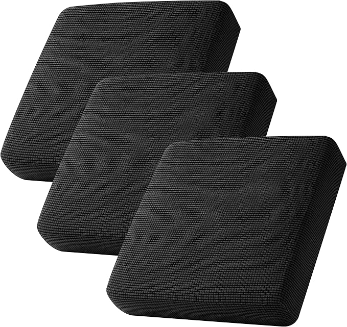 CHUN YI 3Piece Stretch Couch Cushion Covers, Sofa Seat Slipcovers for Pets, Suitable for Armchair Loveseat Sofa with Spandex Jacquard Washable Fabric(3Piece,Black)
