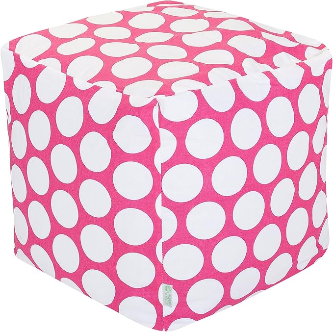 Majestic Home Goods Hot Pink Large Polka Dot Bean Bag Ottoman Pouf Cube L W x 17" H