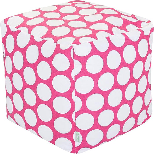 Majestic Home Goods Hot Pink Large Polka Dot Bean Bag Ottoman Pouf Cube L W x 17" H