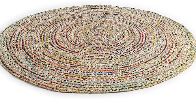 REDEARTH · Jute Cotton Chindi Area Rug - 8' Round Rug, Handwoven, Non-Shedding, Soft & Durable – Multi Tones for Home Décor in Living Room, Dining Room, Bedroom