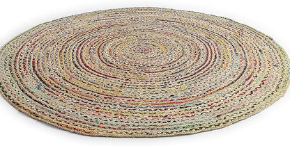 REDEARTH · Jute Cotton Chindi Area Rug - 8' Round Rug, Handwoven, Non-Shedding, Soft & Durable – Multi Tones for Home Décor in Living Room, Dining Room, Bedroom