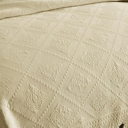 MarCielo 3-Piece 100% Cotton Oversized Bedspread Lightweight Quilt Coverlet Embroidery Farmhouse Bedding Set (Tk Beige Khaki, Oversized Queen (100"x106"))