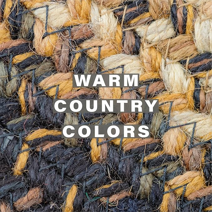 Homespice Kilimanjaro Jute Braided Placemats, Warm Primitive Decor, Set of 4, Black and Tan 13x19 Oval Table Mats - Vibrant Colors, Durable, Easy to Clean and Protects Furniture
